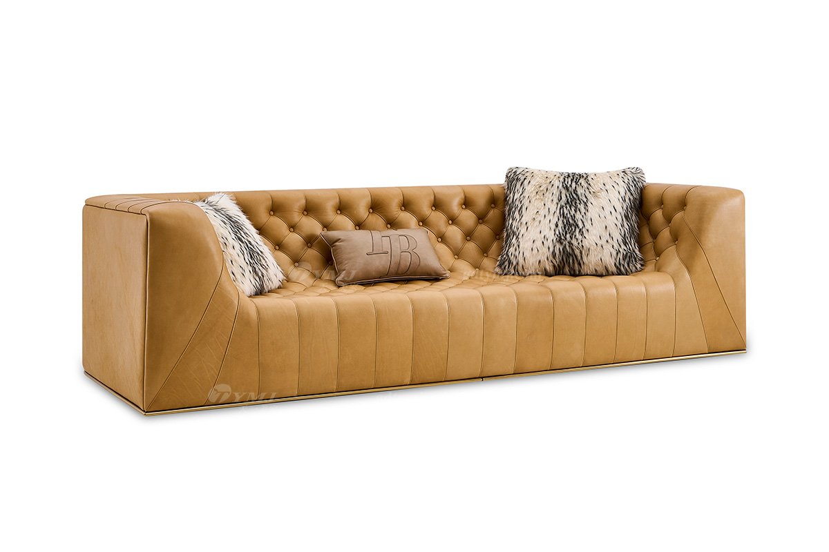 意式LUTUBE官方最新免费破解版LUTUBE视频在线观看别墅会所家用时尚舒适大气豪宅金属+黄色拉扣四位沙发FB133SF4-1